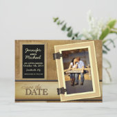 ヴィンテージスクラップブックの日付の保存 招待状 (スタンド正面)