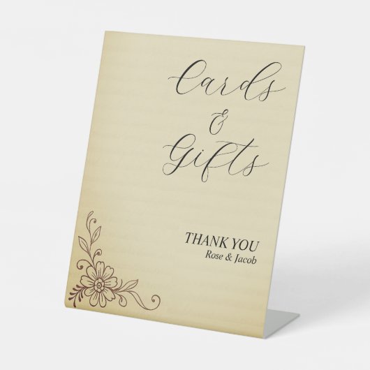 ヴィンテージスクラップブックウェディングカード&ギフトサイン 台座サイン (正面)