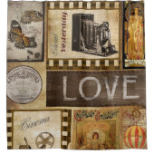 ヴィンテージスクラップブックコラージラブチョコレートシネマ シャワーカーテン