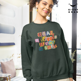 ヴィンテージスクラップブックタイポグラフィスマイルシンプルグリーン スウェットシャツ