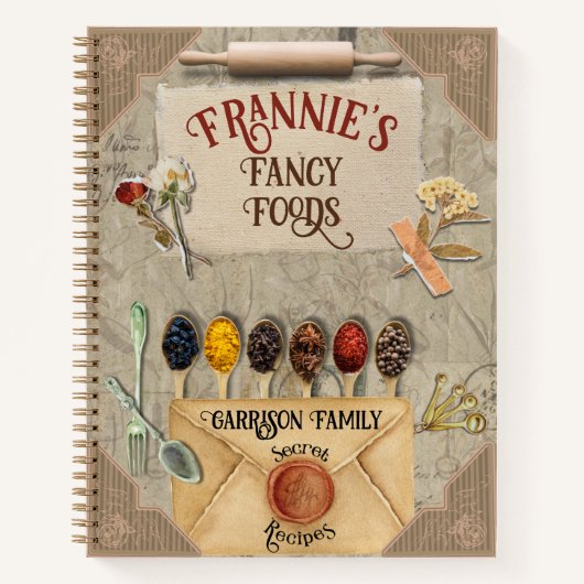 ヴィンテージスクラップブックチャームレシピクックブック ノートブック (正面)