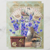 ヴィンテージスクラップブックラベンダーレースファン蓄音機 (正面/裏面)