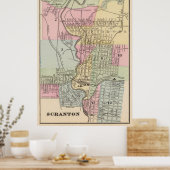 ヴィンテージスクラントンPAの地図(1890) ポスター (キッチン)