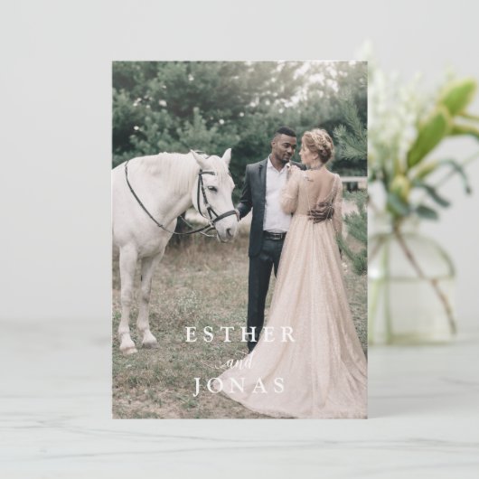 ヴィンテージスクリプトのフォト結婚式招待状 招待状 (スタンド正面)