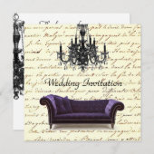 ヴィンテージスクリプトの paris シャンデリア ウェディング 招待状 (正面/裏面)