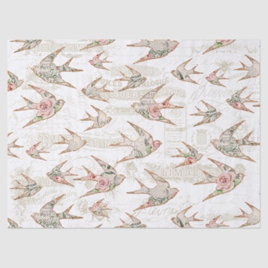 ヴィンテージスクリプトエフェメラ水カラーフローラスワローズ 薄葉紙 (正面)