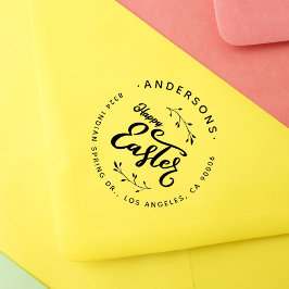 ヴィンテージスクリプトハッピーイースターファミリ差出人住所 ラバースタンプ