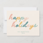 ヴィンテージスクリプトパステルハッピーホリデーズパーソナライズされた シーズンカード (正面)