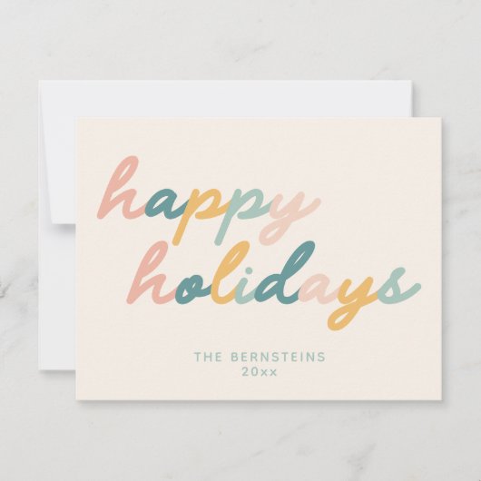 ヴィンテージスクリプトパステルハッピーホリデーズパーソナライズされた シーズンカード (正面)