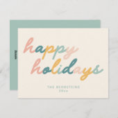 ヴィンテージスクリプトパステルハッピーホリデーズパーソナライズされた シーズンカード (正面/裏面)