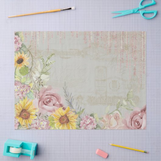 ヴィンテージスクリプトフローラアジサイ水の色セージ 薄葉紙 (クラフト)