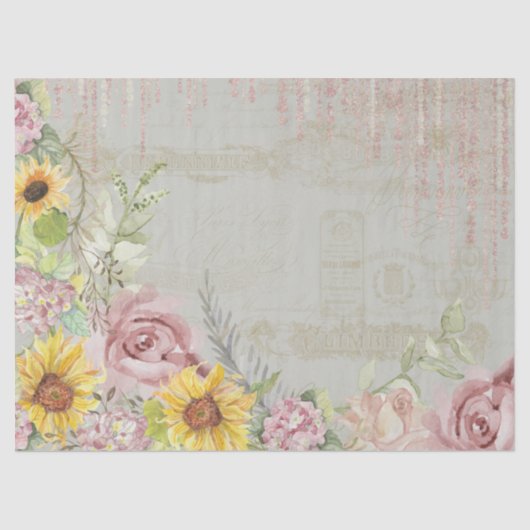 ヴィンテージスクリプトフローラアジサイ水の色セージ 薄葉紙 (正面)