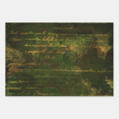 ヴィンテージスクリプトモスグリーングランジ金ゴールド ラッピングペーパーシート (正面3)