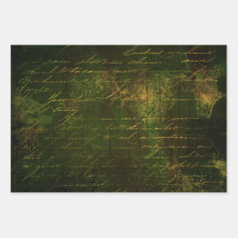 ヴィンテージスクリプトモスグリーングランジ金ゴールド ラッピングペーパーシート