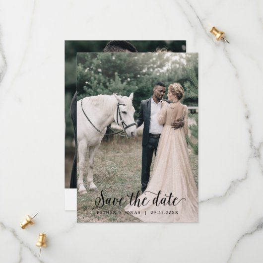 ヴィンテージスクリプトライト写真テンプレート日付の保存 セーブザデート (正面/裏面インサイチュ)