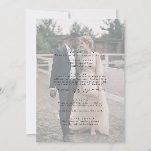 ヴィンテージスクリプト暗い写真の前面と結婚背面 招待状 (裏面)