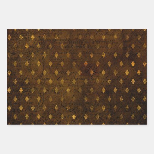 ヴィンテージスクリプト真鍮金ゴールドダマスクパターン ラッピングペーパーシート (正面3)