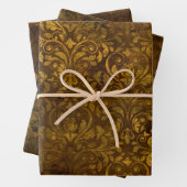 ヴィンテージスクリプト真鍮金ゴールドダマスクパターン ラッピングペーパーシート (インサイチュ)