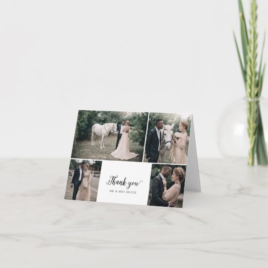 ヴィンテージスクリプト4フォトコラージュ折り結婚曲げ サンキューカード (正面)