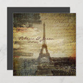ヴィンテージスクリプト パリ エッフェル塔 ウェディング 招待状 (正面/裏面)