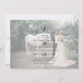 ヴィンテージスクリプト |フェード付き横書き結婚の写真 招待状 (正面)
