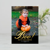 ヴィンテージスクリプトboo!ハロウィーン写真金ゴールド 箔シーズンカード (立ち正面)