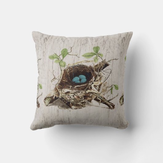 ヴィンテージスクリプトephemera鳥の巣フランスの植物 クッション (裏面)