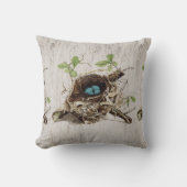 ヴィンテージスクリプトephemera鳥の巣フランスの植物 クッション (正面)