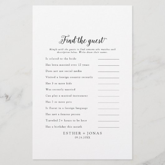 ヴィンテージスクリプトFind the Guest 結婚's Game Card チラシ (正面)