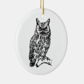 ヴィンテージスクリーチフクロウイラストレーション(ラインアート) セラミックオーナメント (右)