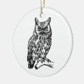 ヴィンテージスクリーチフクロウイラストレーション(ラインアート) セラミックオーナメント (左)