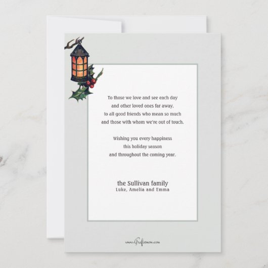 ヴィンテージスクロールとランタンとクリスマスグリーティング シーズンカード (裏面)