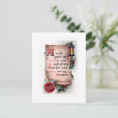 ヴィンテージスクロールとランタンとクリスマスグリーティング ポストカード (スタンド正面)