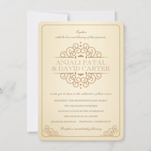 ヴィンテージスクロールコンテンポラリーでカジュアルな結婚式 招待状 (正面)