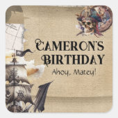 ヴィンテージスクロールトレジャーマップパイレーツパーティー スクエアシール (正面)