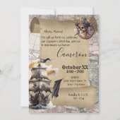 ヴィンテージスクロールトレジャーマップパイレーツパーティー 招待状 (正面)