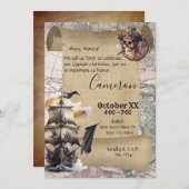 ヴィンテージスクロールトレジャーマップパイレーツパーティー 招待状 (正面/裏面)