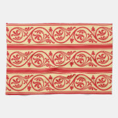 ヴィンテージスクロールパターン赤と金ゴールドキッチンタオル キッチンタオル (横)