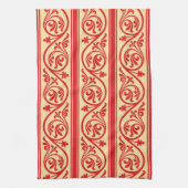 ヴィンテージスクロールパターン赤と金ゴールドキッチンタオル キッチンタオル (縦)