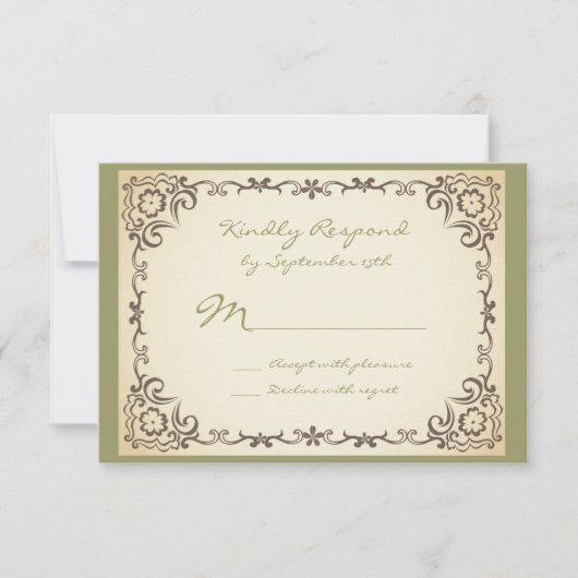 ヴィンテージスクロールフレームSage Weding RSVPカード (正面)