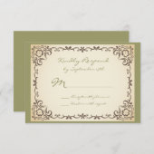 ヴィンテージスクロールフレームSage Weding RSVPカード (正面/裏面)