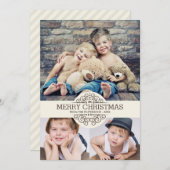 ヴィンテージスクロールメリークリスマスフォトコラージュ シーズンカード (正面/裏面)