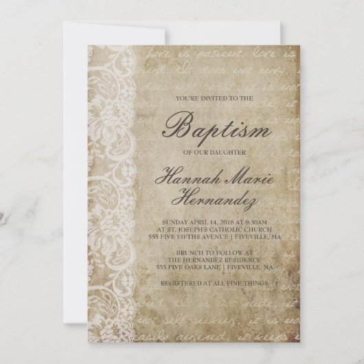 ヴィンテージスクロールレース洗礼招待状 招待状 (正面)