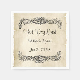 ヴィンテージスクロールワークの結婚式の日 スタンダードカクテルナプキン