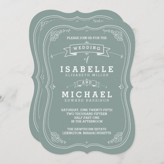 ヴィンテージスクロール結婚式招待状 | Green 招待状 (正面/裏面)