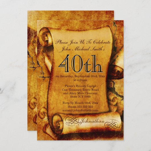 ヴィンテージスクロール羊皮紙の誕生日2% pipe%は個人化なります 招待状 (正面/裏面)