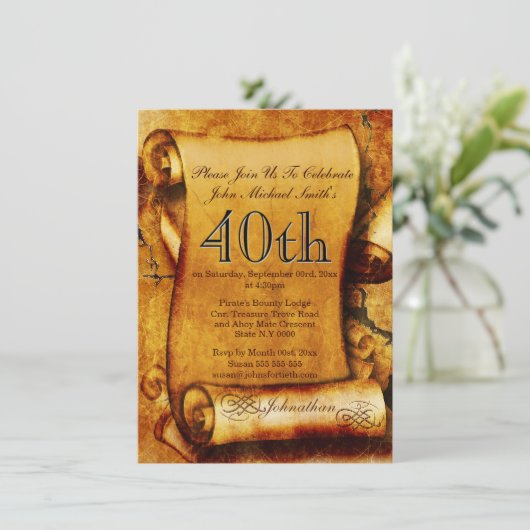 ヴィンテージスクロール羊皮紙の誕生日2% pipe%は個人化なります 招待状 (スタンド正面)