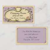 ヴィンテージスクロール花の切り出しのクリームのラベンダー 名刺 (正面/裏面)