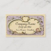 ヴィンテージスクロール花の切り出しのクリームのラベンダー 名刺 (正面)