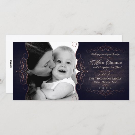 ヴィンテージスクロールChalkboardクリスマスフォトカード シーズンカード (正面/裏面)